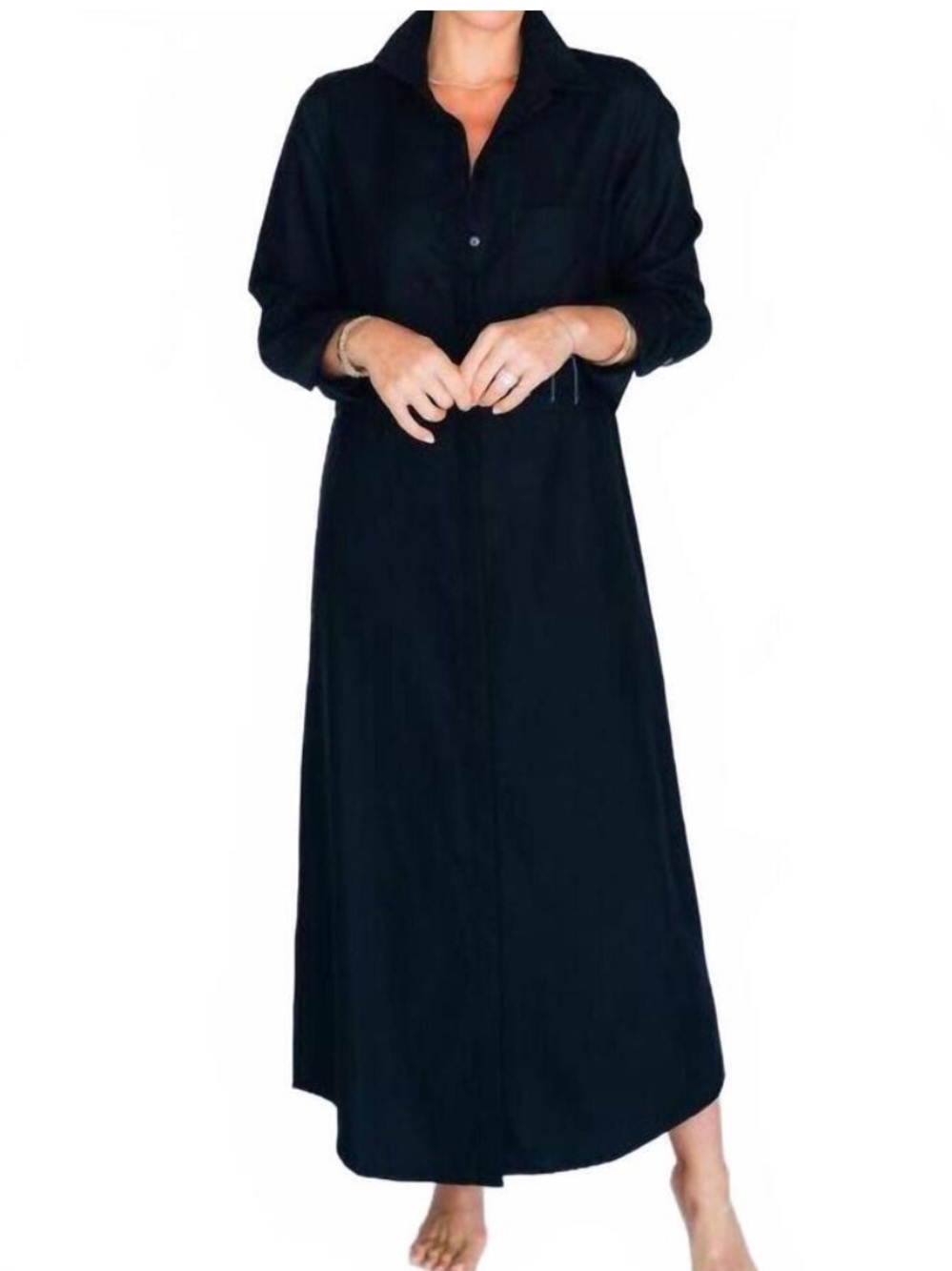 Hancock Button Down Alamo Maxi Dress Black Peruvian cotton medium NWT